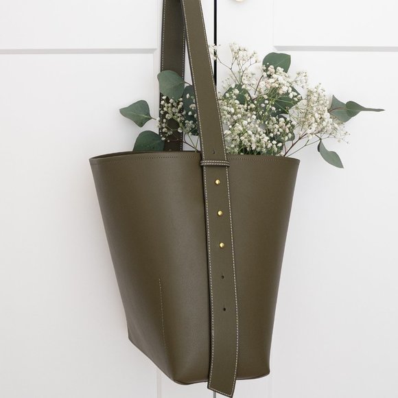 Jolina Leather Bucket Tote - Olive - Picture 1 of 12